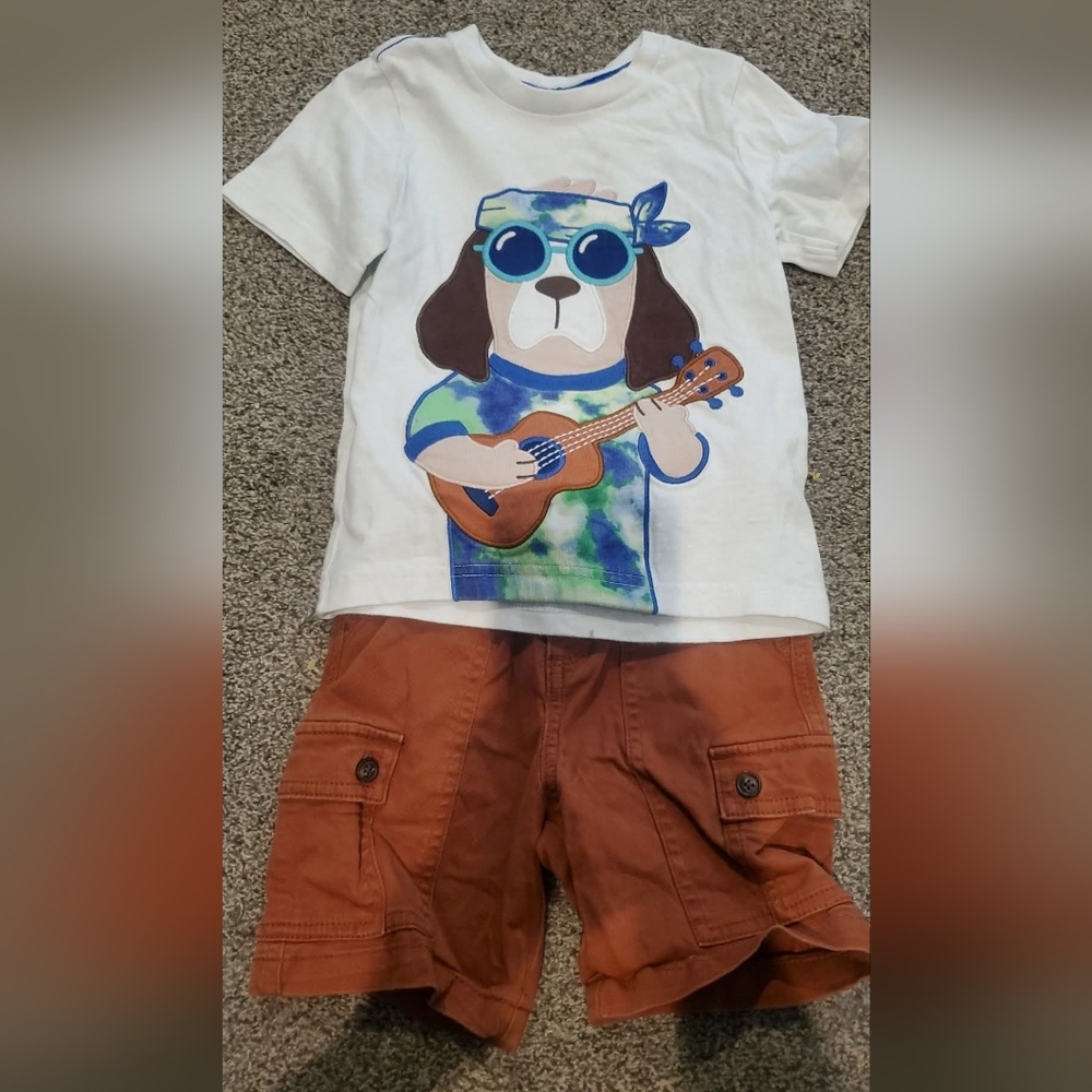Gymboree White and Blue Short Sleeve Tee with Dog Design